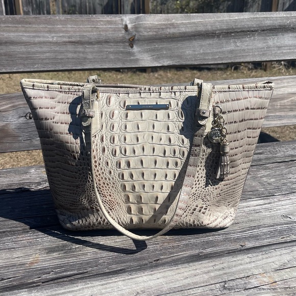 Brahmin Cream Croc Embossed Leather Medium Asher Tote